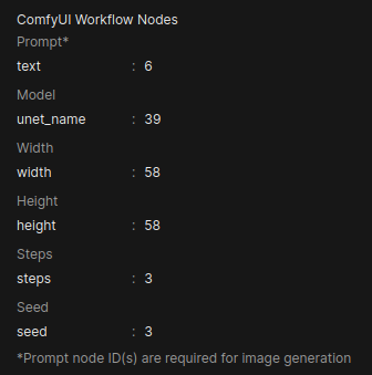 Open WebUI node mapping fields pairing each input key with the workflow's node IDs