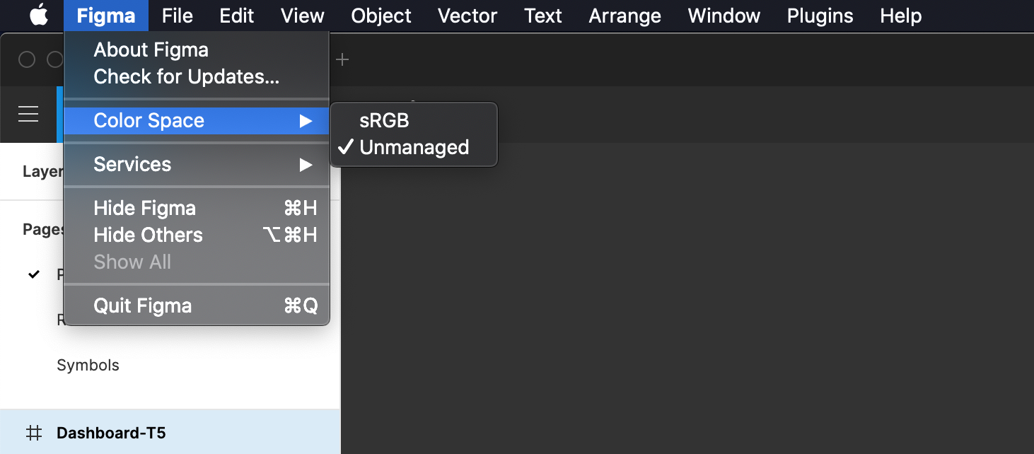 피그마에서만 색상이 다르게 나오는 경우 color space를 sRGB로 변경해 보세요