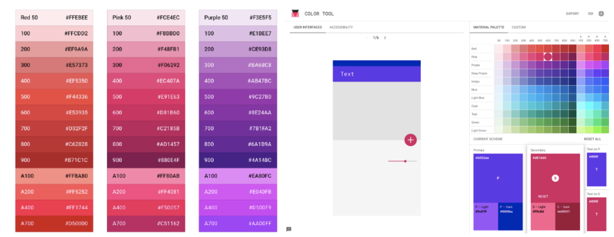 메테리얼 디자인의 컬러 스텝 정의 사례. Source: uxdesign.cc