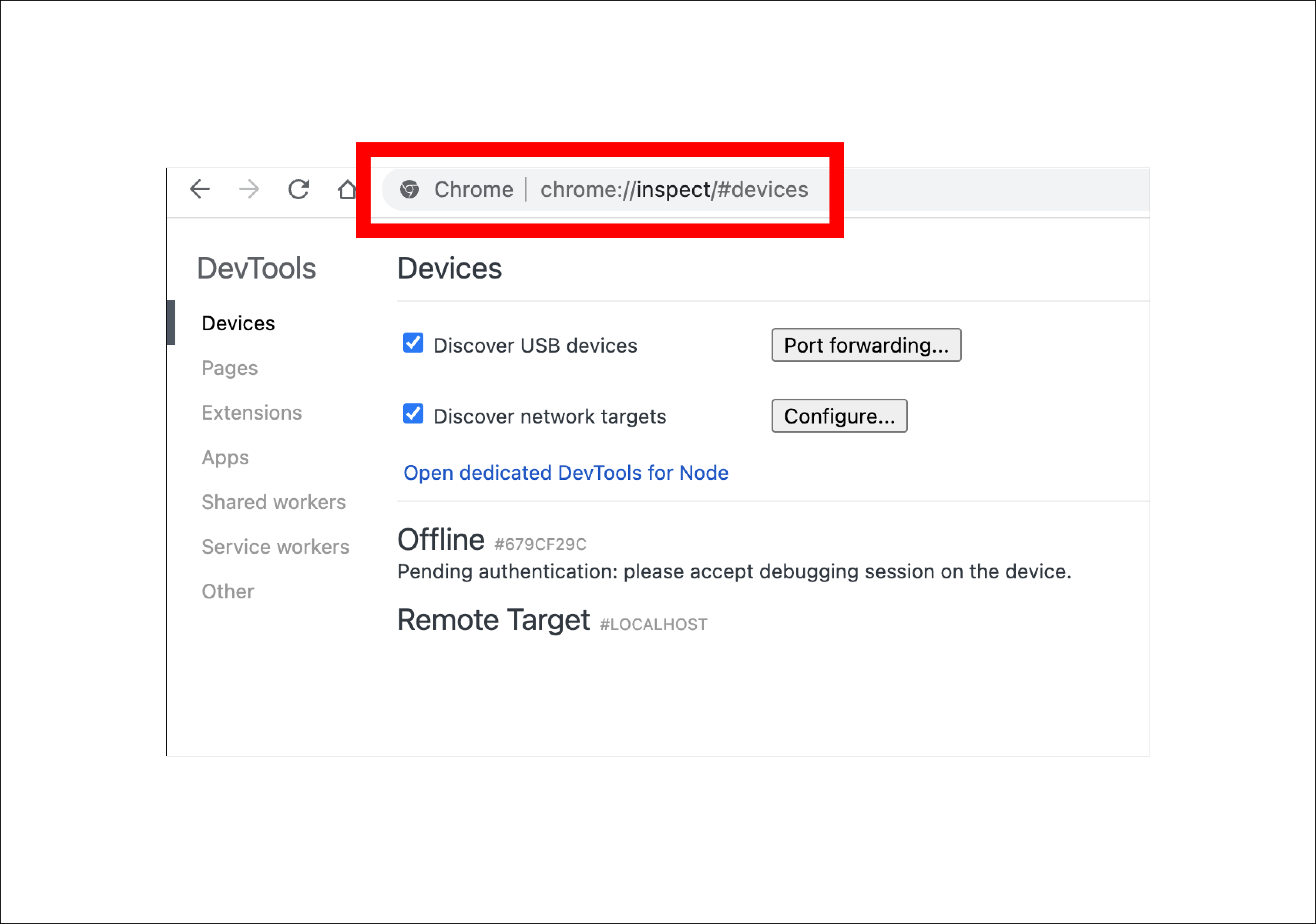 chrome://inspect 페이지 진입