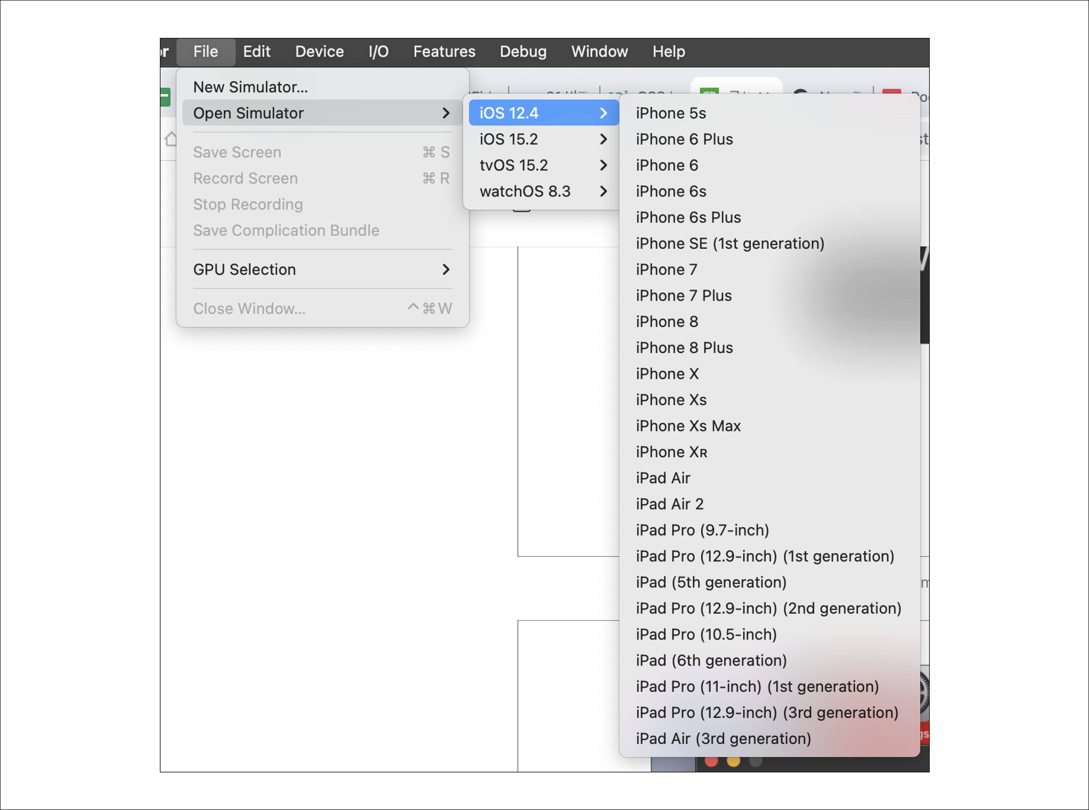 Open Simulator 메뉴를 통한 원하는 기기와 OS의 가상머신 실행