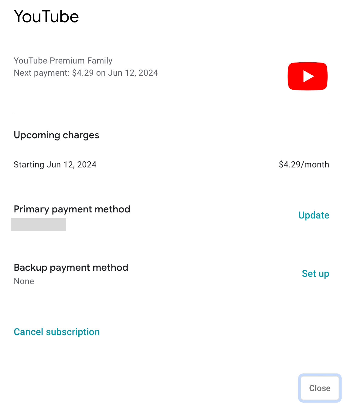 정상적으로 등록된 경우 이렇게 보이며 Backup payment는 꼭 설정할 필요는 없습니다