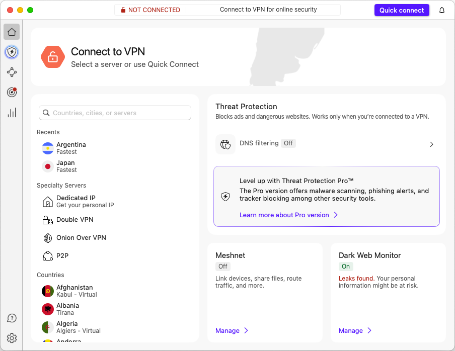 VPN을 사용하여 해당 국가에서 접속하고 있음을 증명